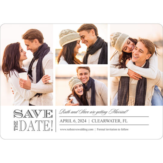 White and Grey Devoted Dreams Photo Save the Date Cards